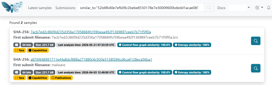Similar samples search result on our Exalyze platform